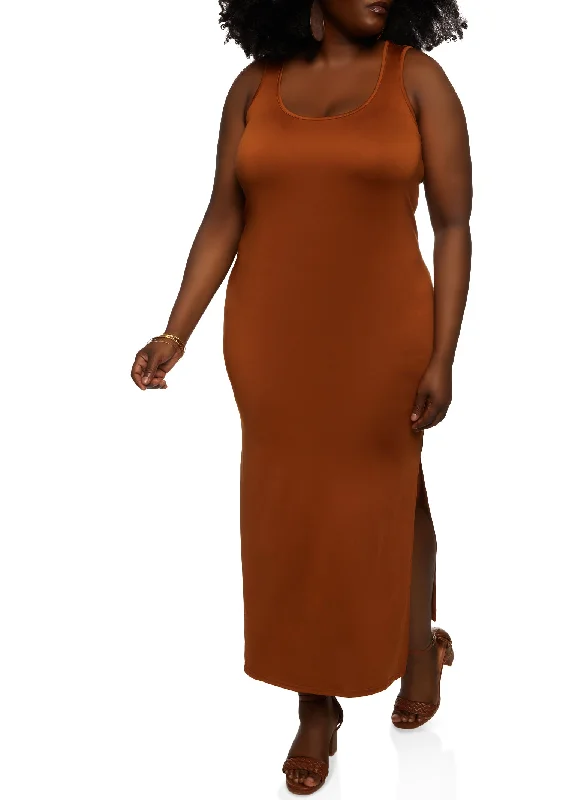 Plus Size Side Slit Maxi Tank Dress