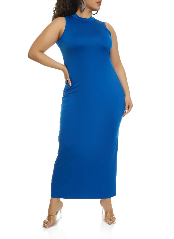 Plus Size Mock Neck Maxi Dress