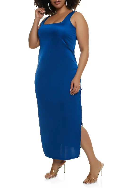 Plus Size Square Neck Sleeveless Maxi Dress