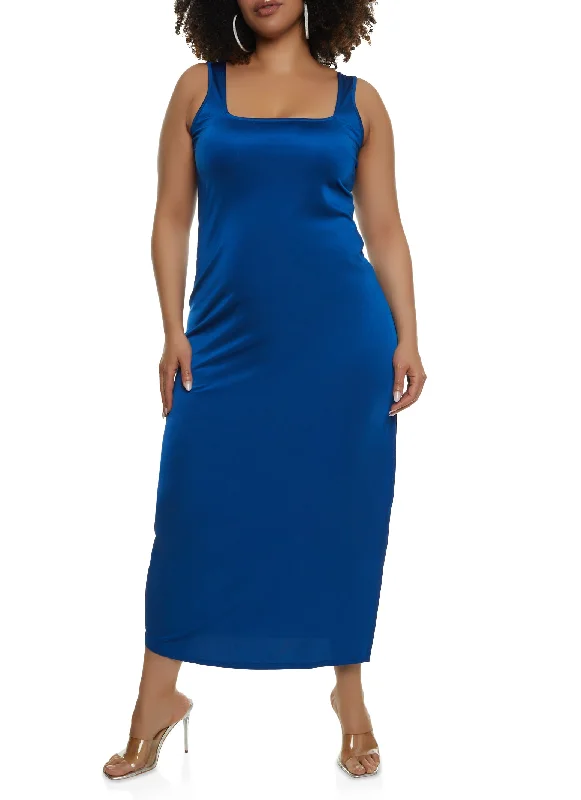 Plus Size Square Neck Sleeveless Maxi Dress