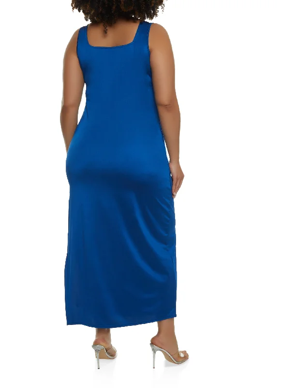 Plus Size Square Neck Sleeveless Maxi Dress