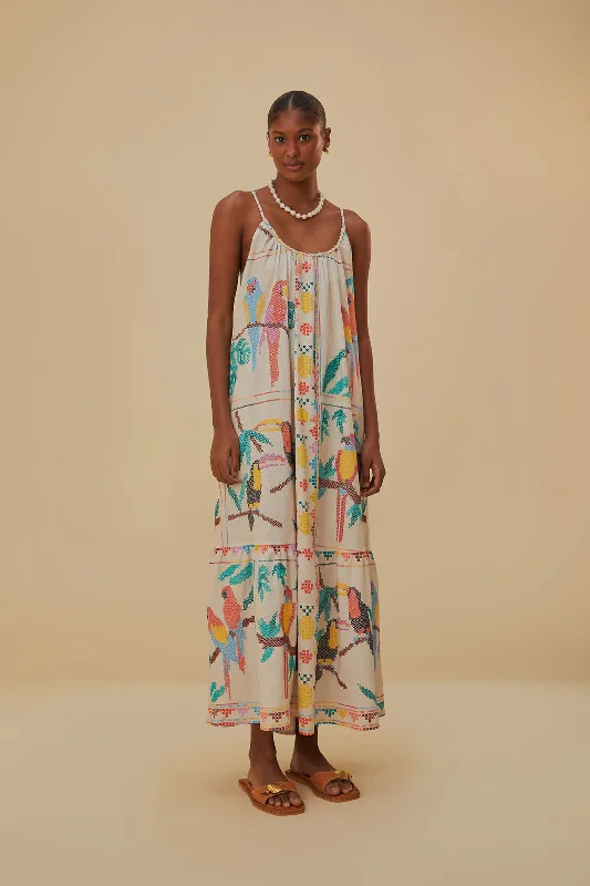 Stitched Birds Scarf Maxi Dress