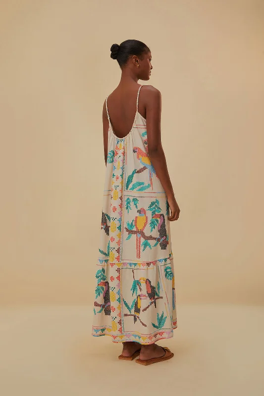 Stitched Birds Scarf Maxi Dress