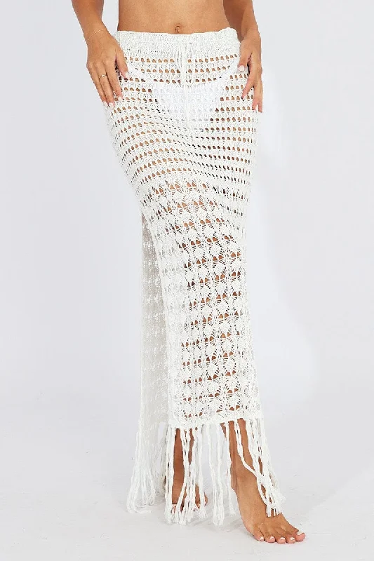 White Beach Crochet Maxi Skirt