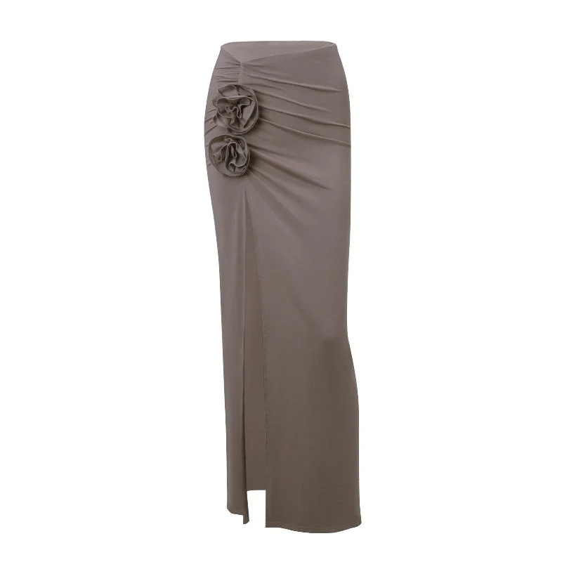 French High Waist Slit Pleated Skirt