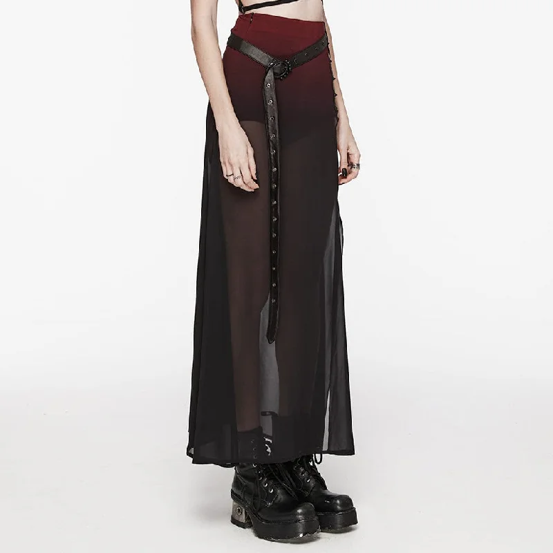 Women's Gothic Color Gradient Split Chiffon Skirt with Belt