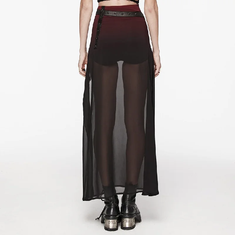 Women's Gothic Color Gradient Split Chiffon Skirt with Belt