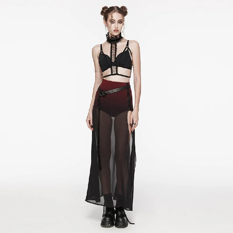 Women's Gothic Color Gradient Split Chiffon Skirt with Belt