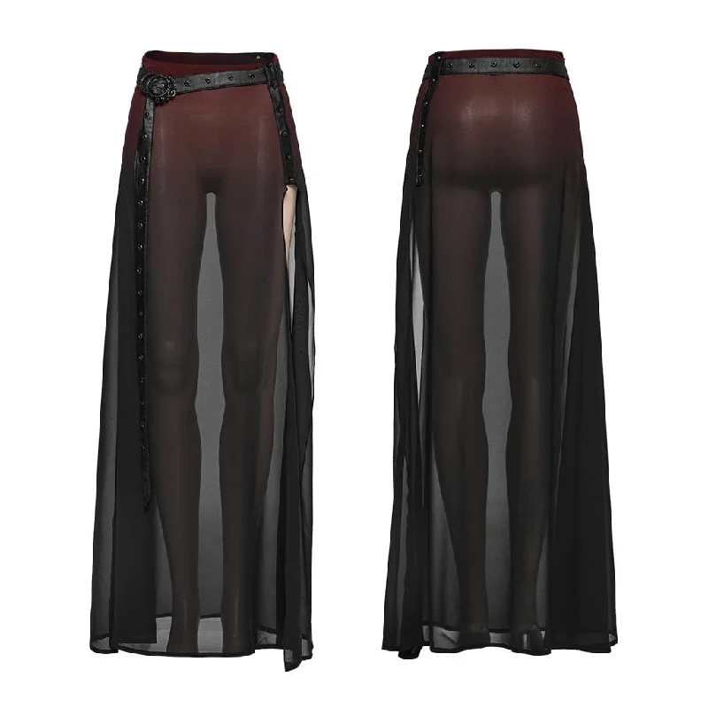 Women's Gothic Color Gradient Split Chiffon Skirt with Belt