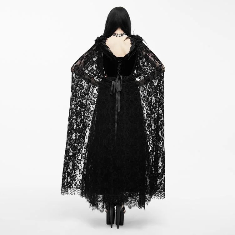 Women's Vintage Goth Lace Dress With Cape